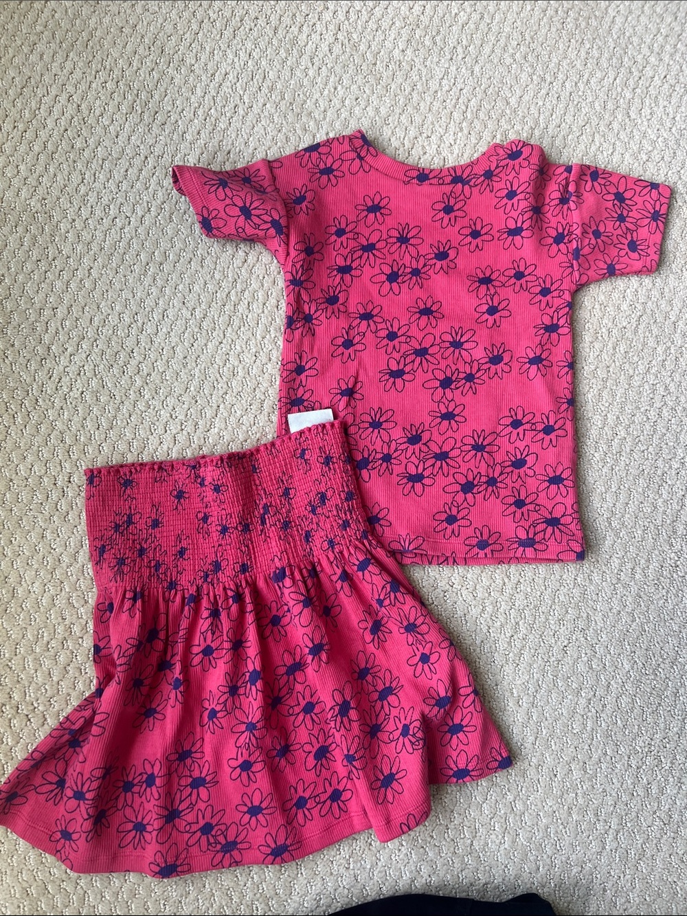 Kids Matching Set - Pink Floral Top & Skirt